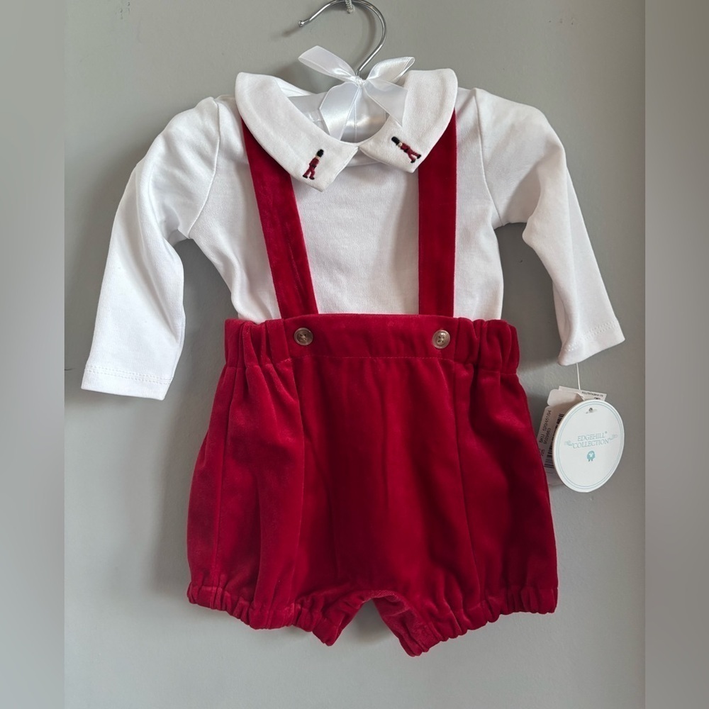 NWT Edgehill Collection Baby Boy Long Sleeve toy soldier Velvet Shortall Set